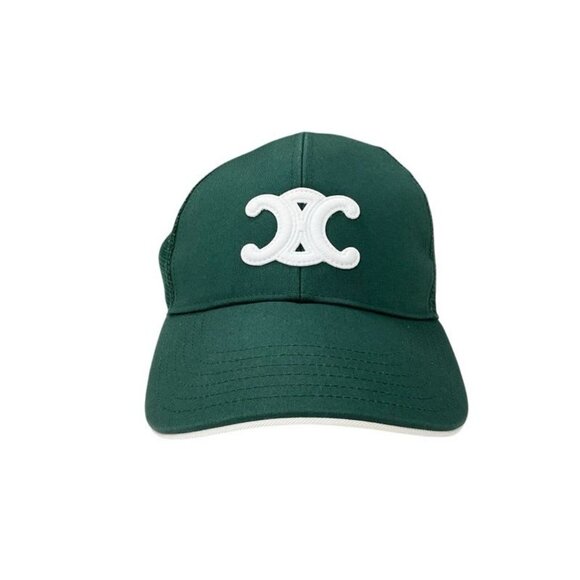 Celine Cap Hat Green White Gold Triomphe Mesh Cap Baseball Cap Cotton